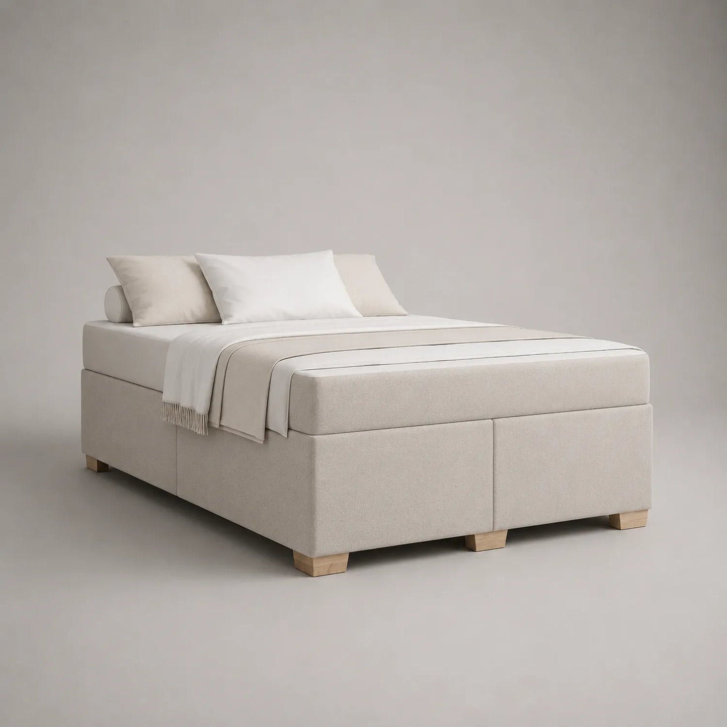 Boxspringbett 160x200 cm Beige Stoff Eichenholzfüße