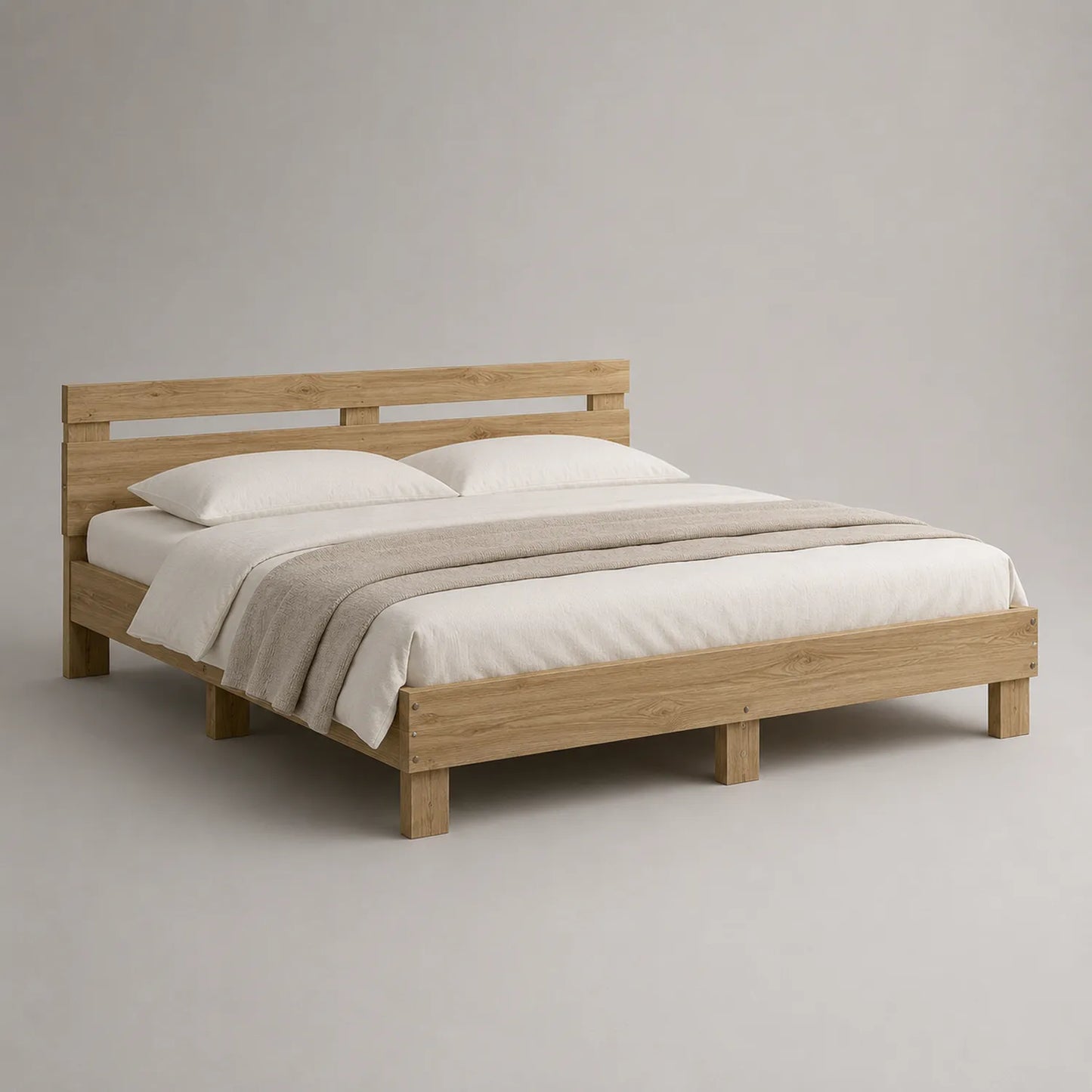 Holzbett 200x180 cm Eichenholz Natur