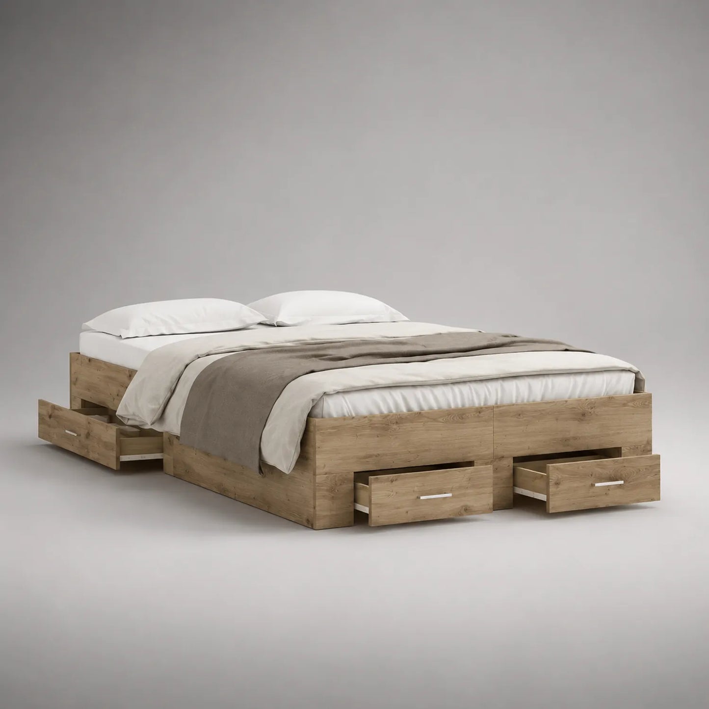 Doppelbett mit Schubladen Spanplatte Eichenfurnier 200x160 cm