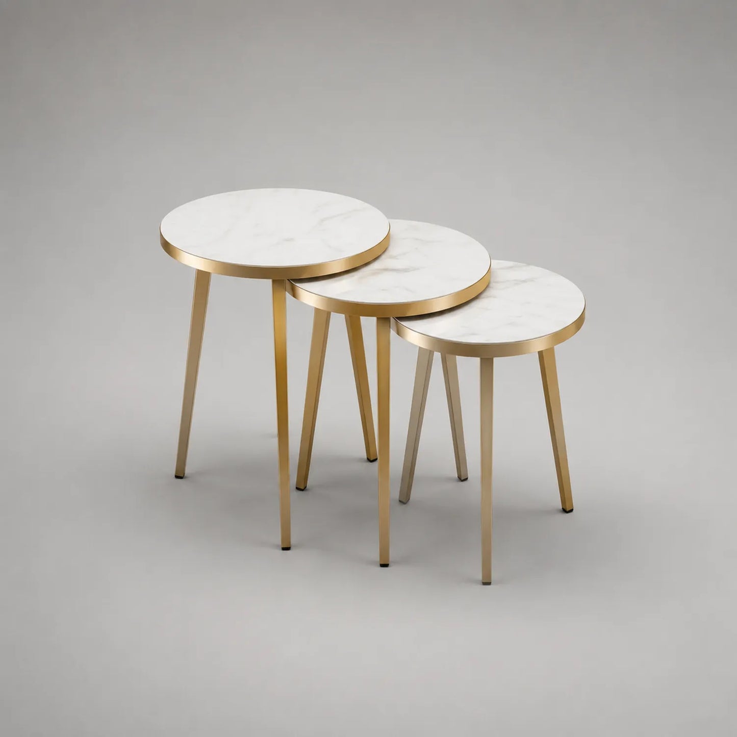 Runder Nesting Tischset aus Marmorimitat und Metall, Weiß/Gold, Ø 40/35/30 cm
