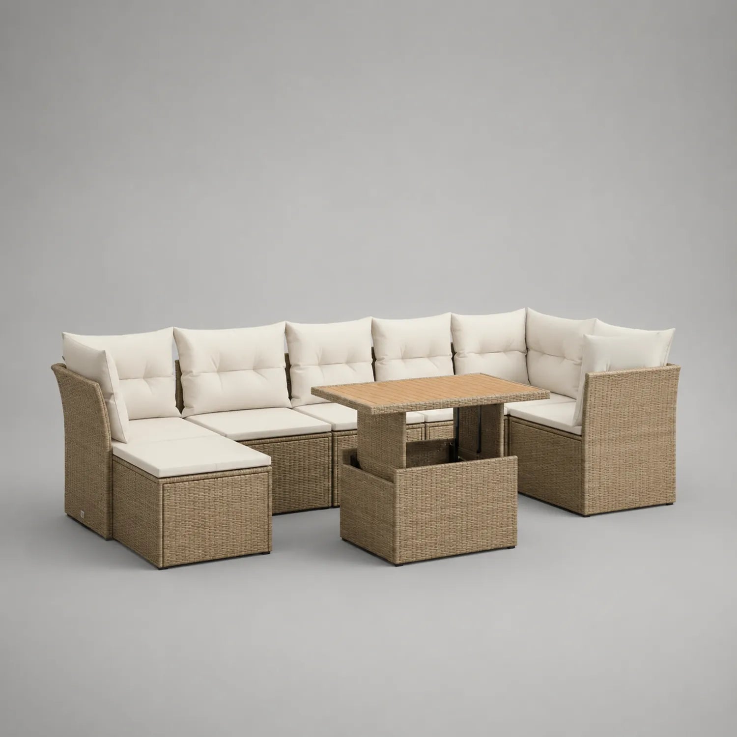 Gartenmöbel-Set aus Polyrattan mit Akazienholz Tischplatte