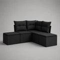 Garten Ecksofa Set aus Rattan mit Kissen Schwarz