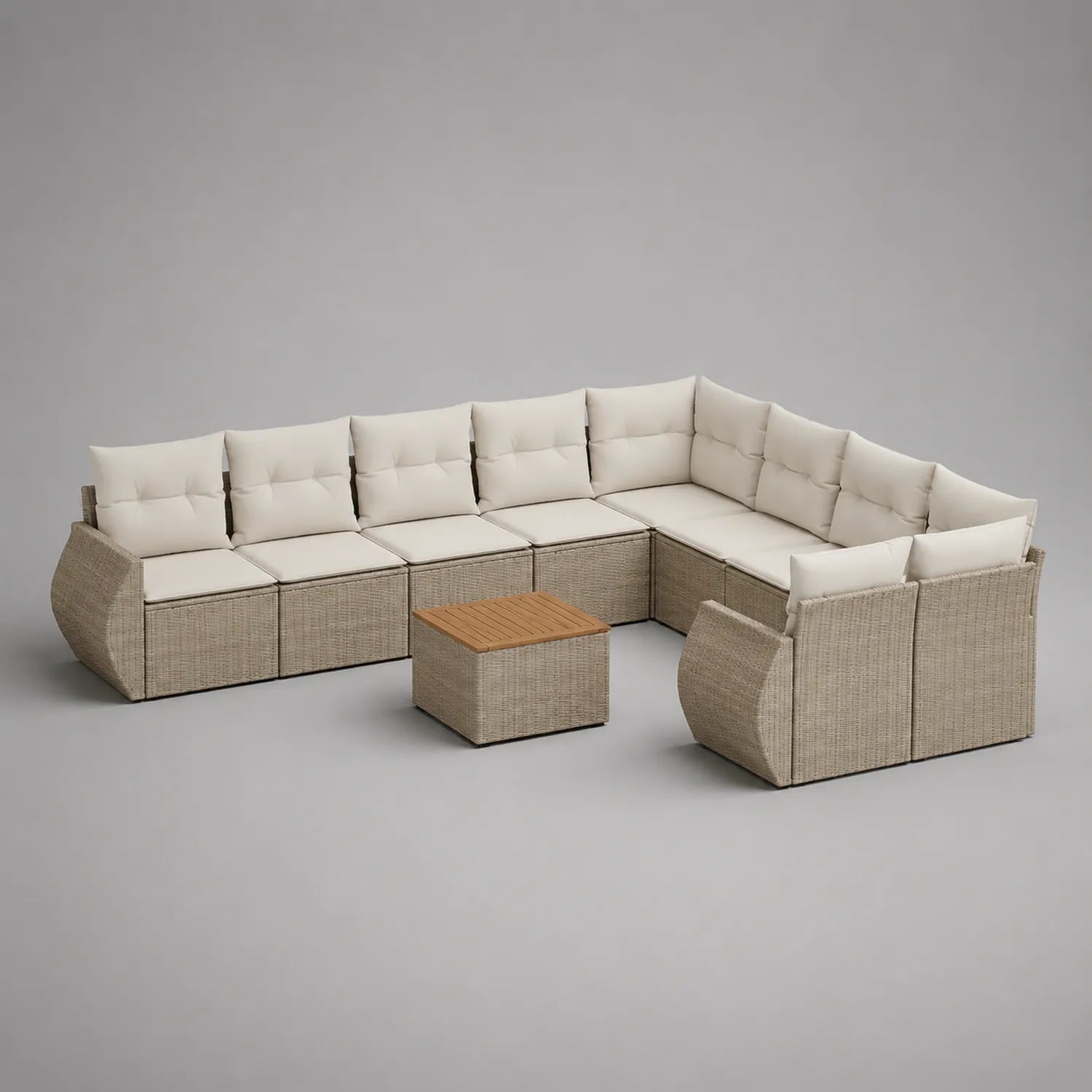 Outdoor Rattan Sofa Set 9-teilig Beige mit Kissen und Tisch
