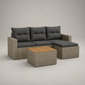 Gartenmöbel-Set Rattan 3-Sitzer Sofa mit Ottomane und Tisch aus Akazienholz Grau