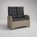Metallgestell-Gartenbank mit PE-Rattan und Polyesterkissen Grau