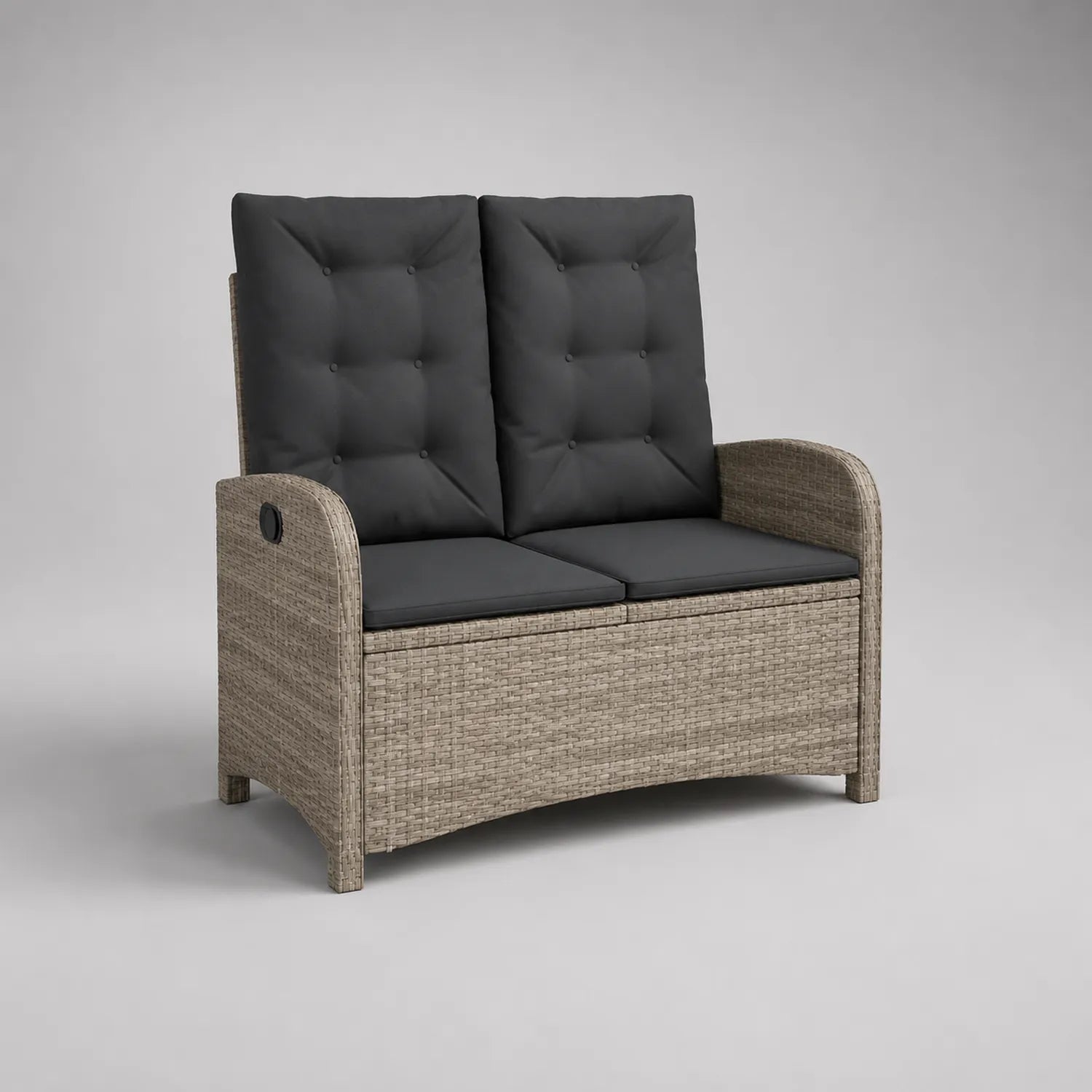 Metallgestell-Gartenbank mit PE-Rattan und Polyesterkissen Grau