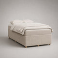 Polsterbett 200x140 cm Beige Leinen Holzfüße mit Matratze und Zubehör