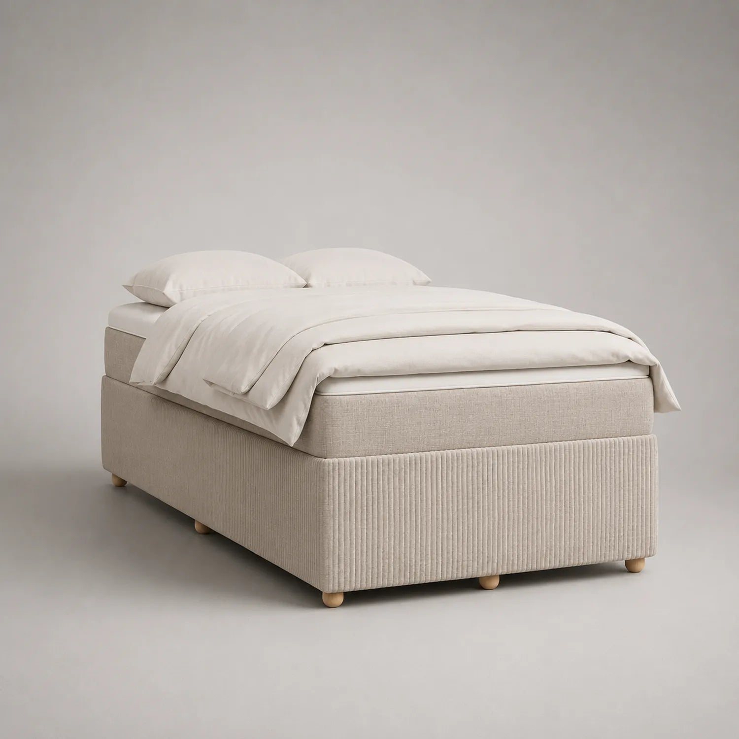 Polsterbett 200x140 cm Beige Leinen Holzfüße mit Matratze und Zubehör