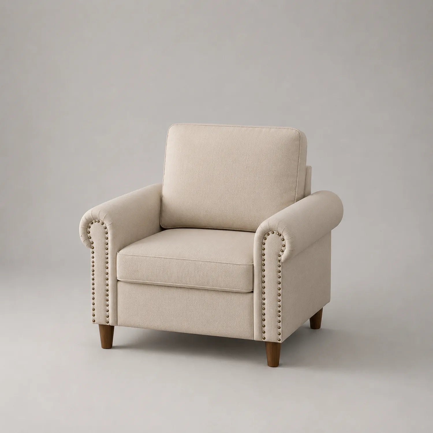 Sessel Textil Beige mit Holzbeinen
