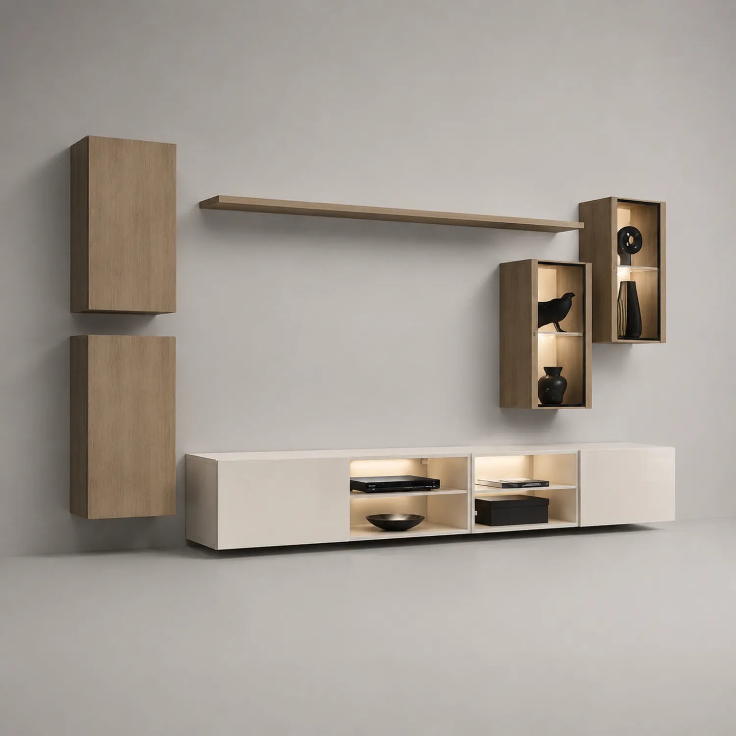 Wohnzimmermöbel-Set aus Holz mit TV-Schrank in Weiß/Eiche