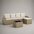 4-teiliges Gartenset aus Polyrattan mit beigen Kissen