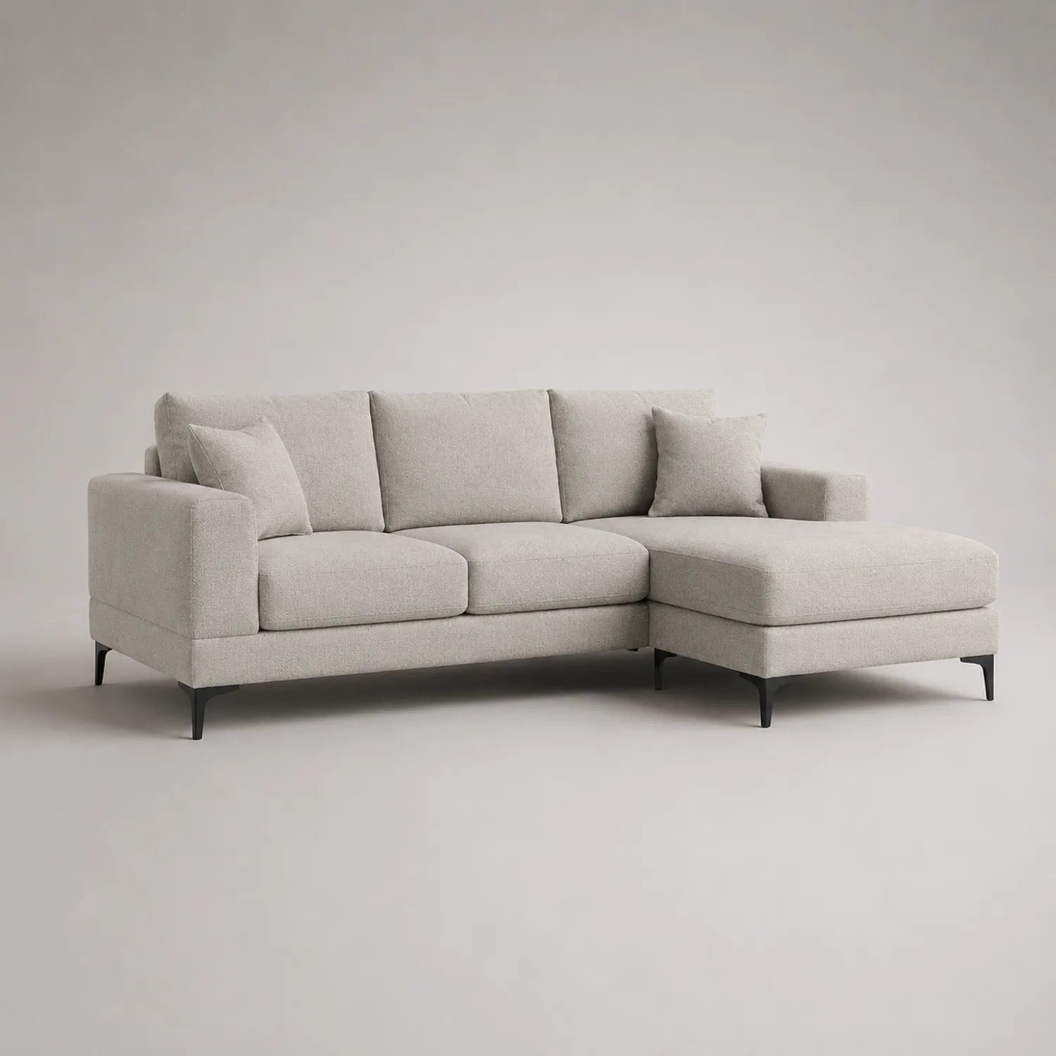Ecksofa mit Ottomane Rechts Leinenmischgewebe Stahlfüße 255x160x85cm