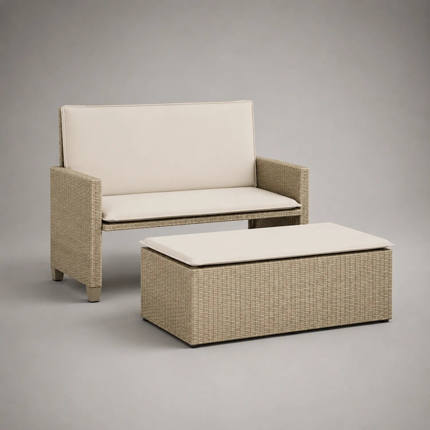 Gartenset aus Rattan in Beige mit Kissen