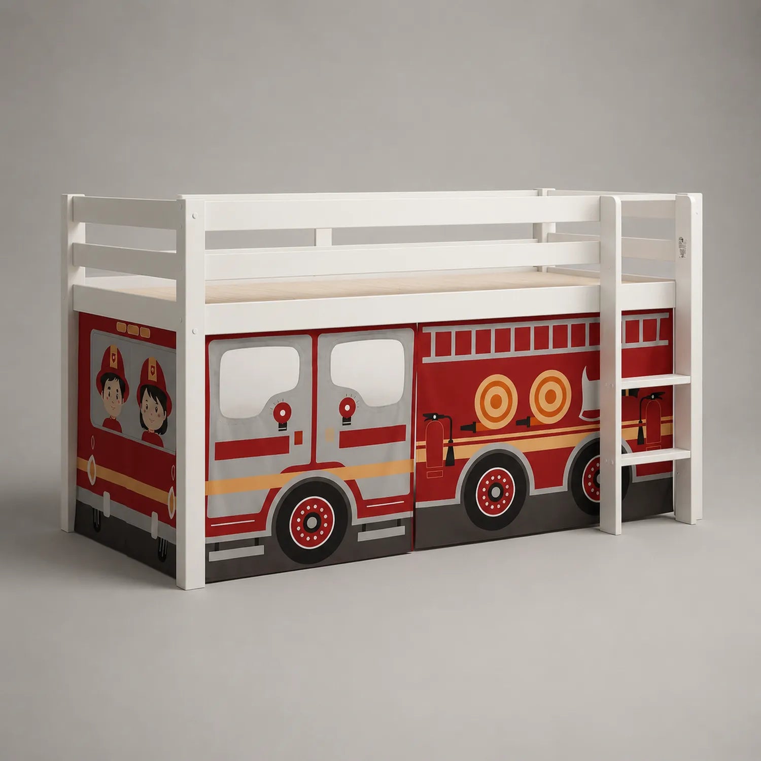 Holzbett für Kinder mit Feuerwehrmotiv Weiß/Rot