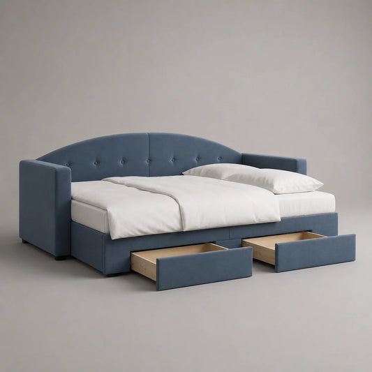 Bettsofa aus Stoff mit Stauraum, Blau, 200 x 90 x 80 cm