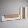 TV-Möbelset aus MDF mit Regal und Sicherheitsglas Weiß und Eiche 200cm