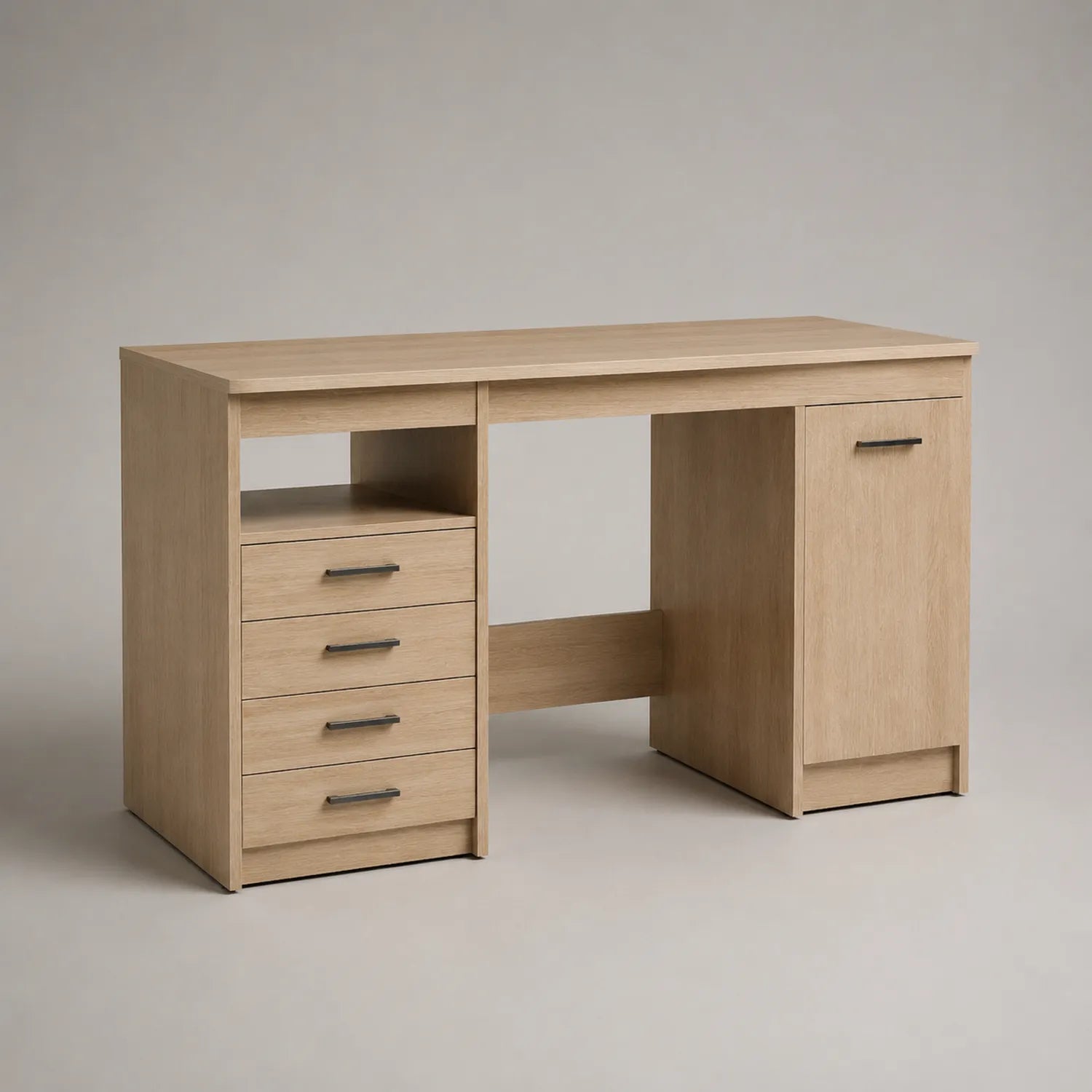 Holzschreibtisch mit Schubladen und Schrank 140cm Natur