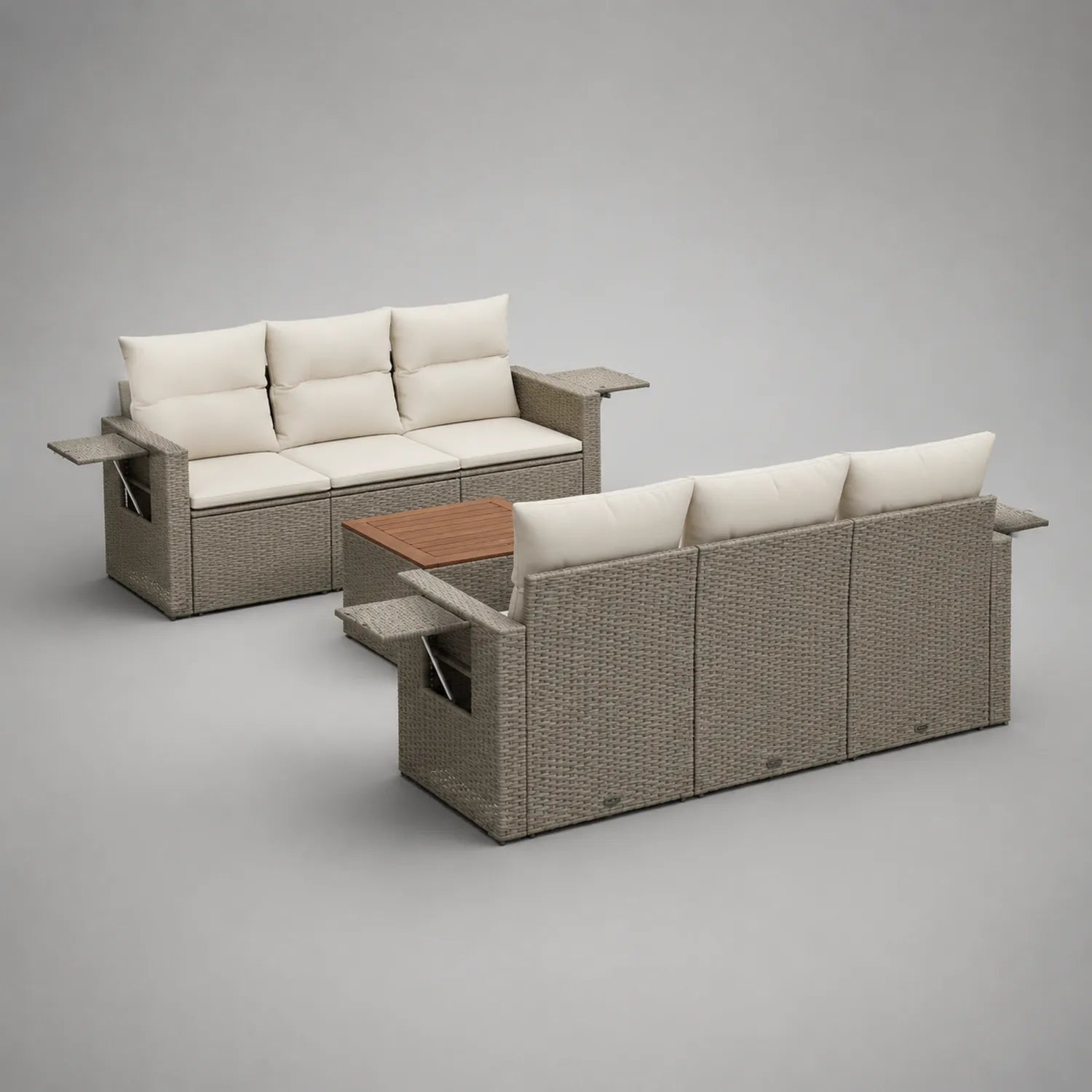 Gartenset aus PE-Rattan mit Tisch und Kissen Grau/Creme