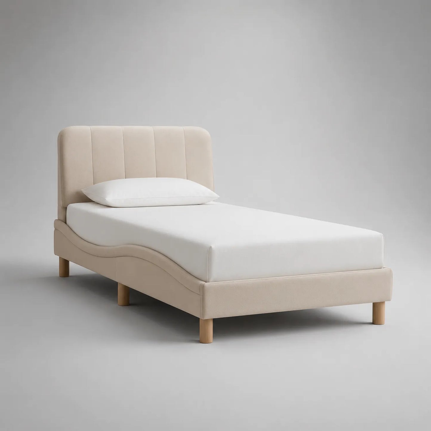 Einzelbett 90x200 cm Beige Stoff Massivholz