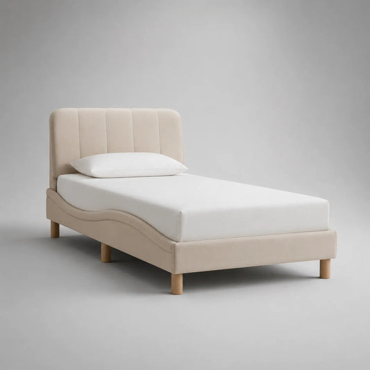 Einzelbett 90x200 cm Beige Stoff Massivholz