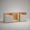 MDF TV-Schrank mit Sicherheitsglasregalen und LED-Beleuchtung Beige 180x45x60cm