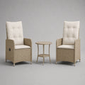 Polyrattan Gartenmöbel-Set mit 2 Stühlen und Tisch, Beige