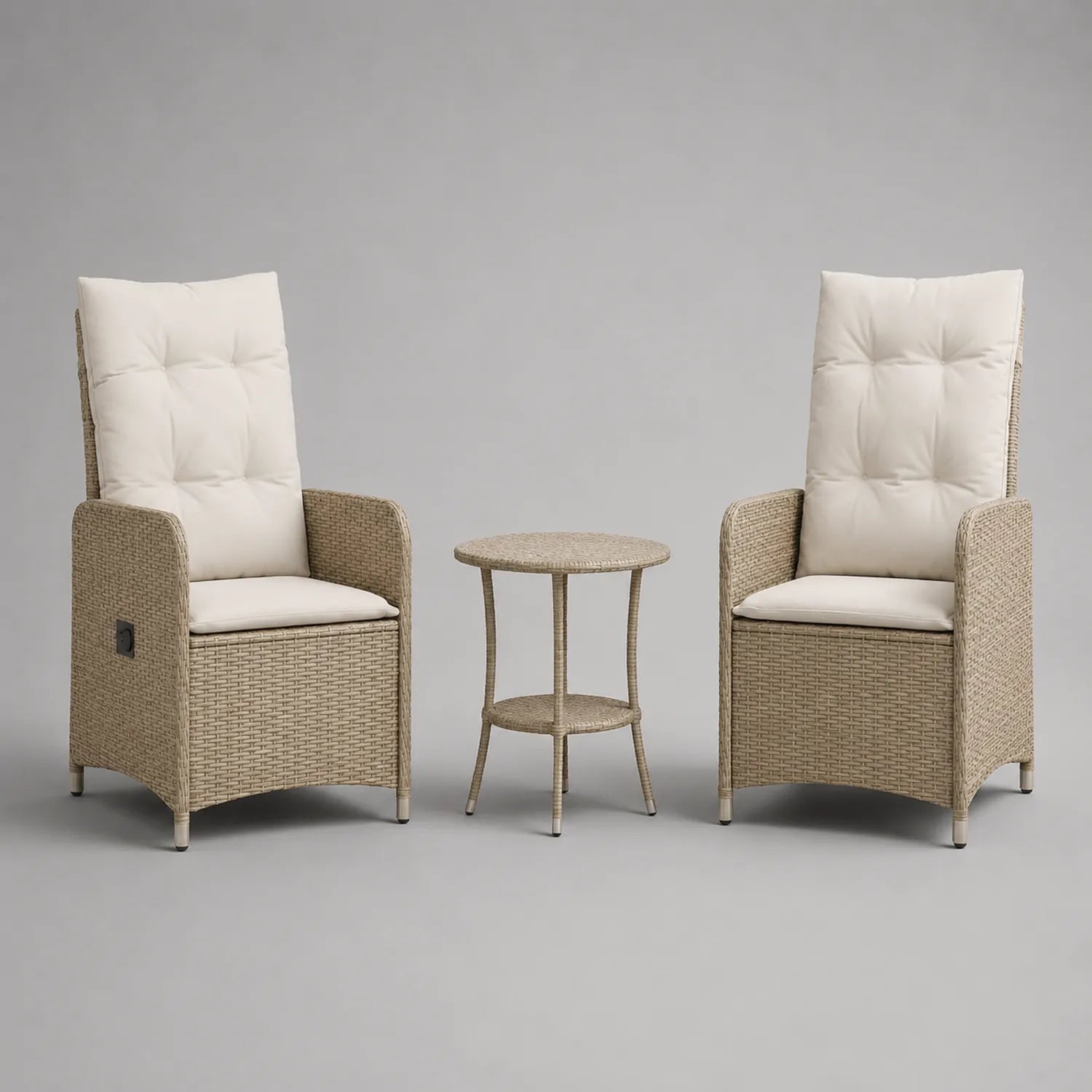 Polyrattan Gartenmöbel-Set mit 2 Stühlen und Tisch, Beige