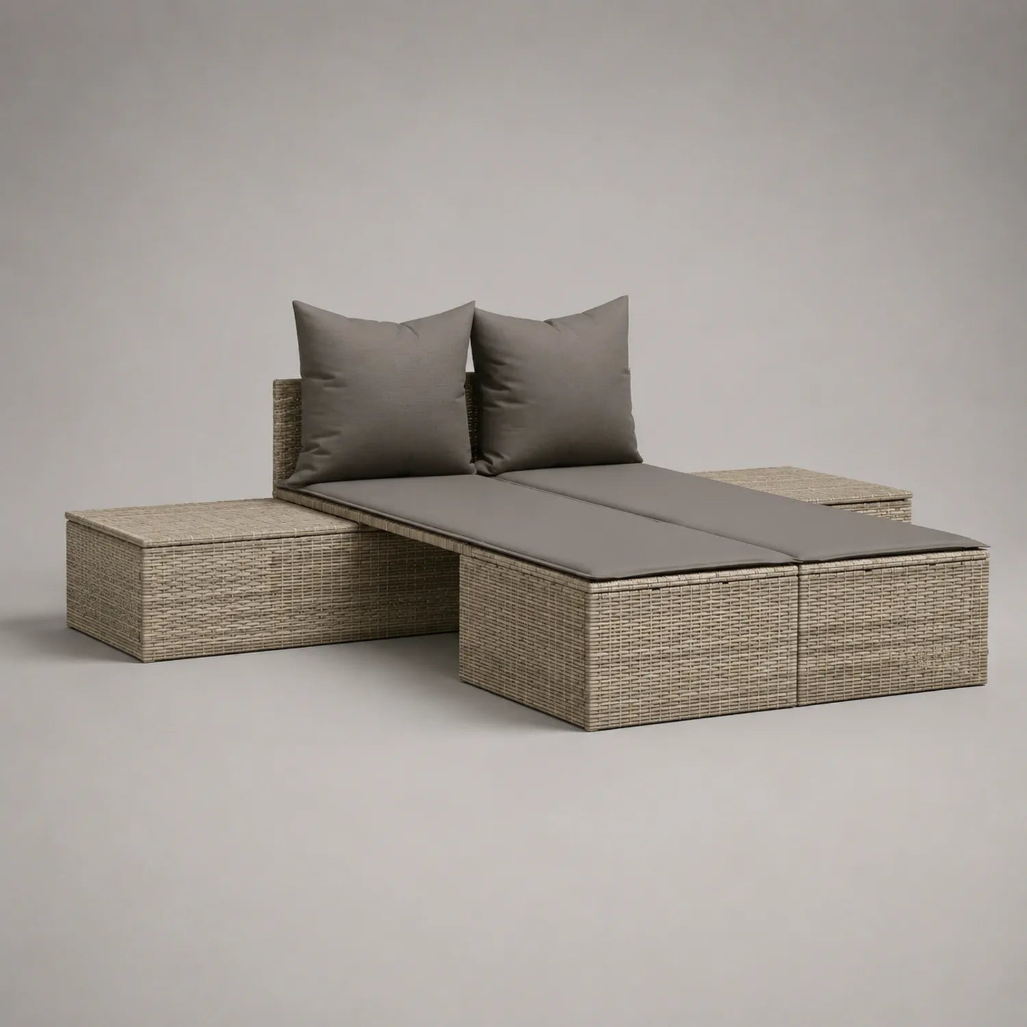 Polyrattan Gartenliegen Set mit Dunkelgrauen Kissen
