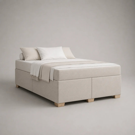 Boxspringbett 160x200 cm Beige Stoff Eichenholzfüße