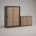 Kleiderschrank-Set Holz mit Schiebetüren und Kommode Grau Eiche-Optik