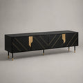 TV-Schrank aus Holz mit Metallakzenten, 200 cm, Schwarz und Gold