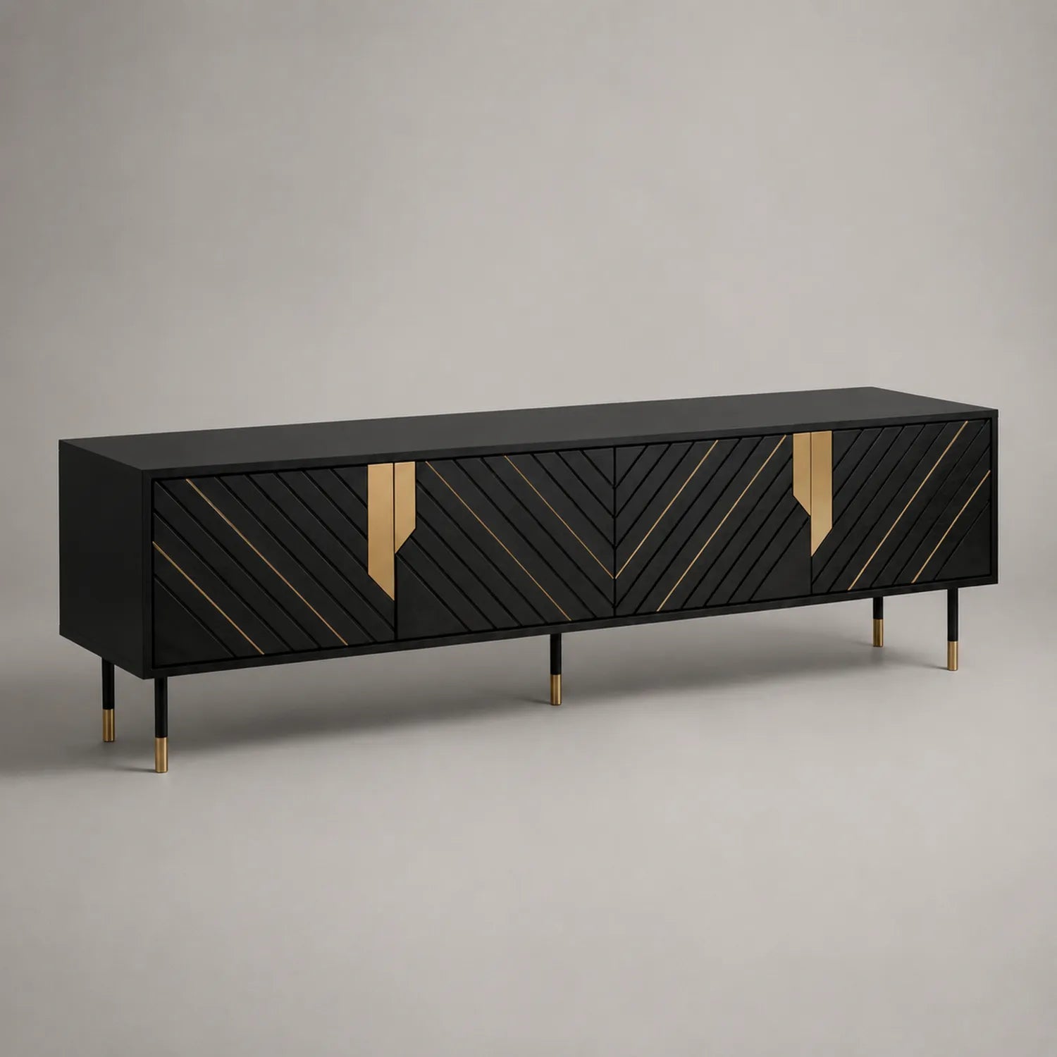 TV-Schrank aus Holz mit Metallakzenten, 200 cm, Schwarz und Gold