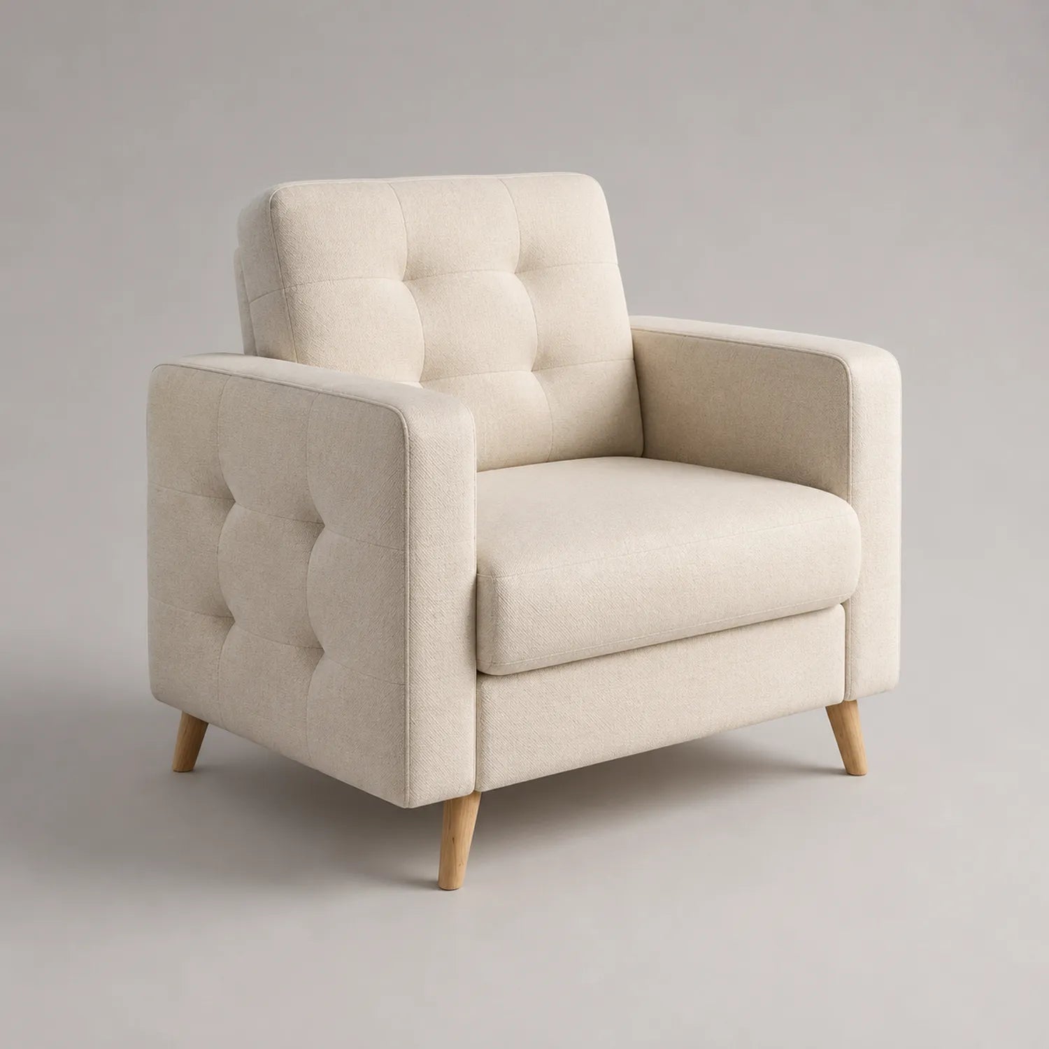 Stoffsessel Beige mit Eichenholzbeinen