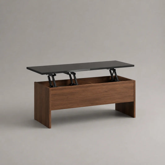 Holz Couchtisch mit Hebeplatte Schwarz/Braun 100x50x40 cm