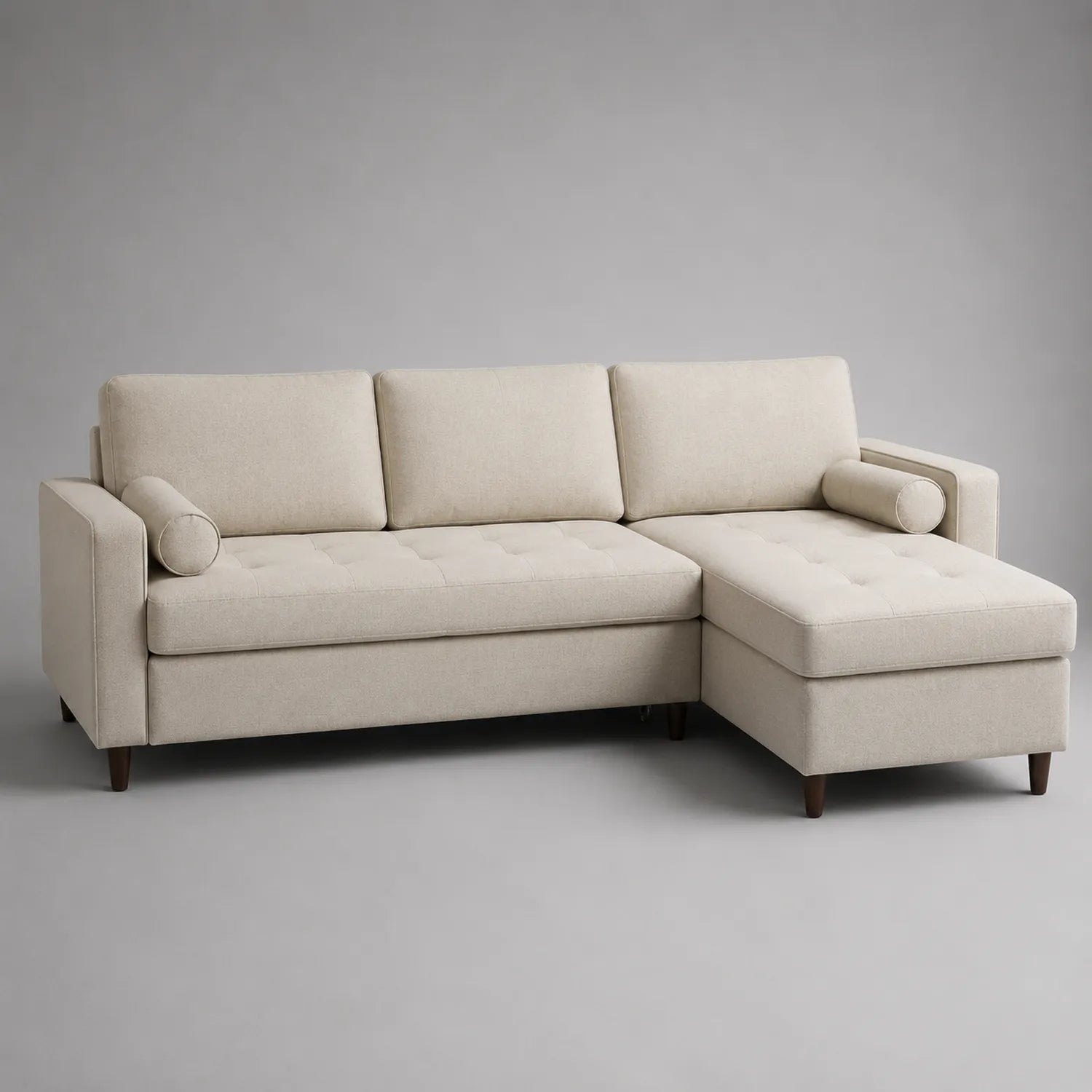 Beiges Ecksofa mit Ottomane aus Leinenmischgewebe