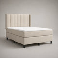 Boxspringbett 180x200 cm in Beige mit Stoffbezug und Kopfteil