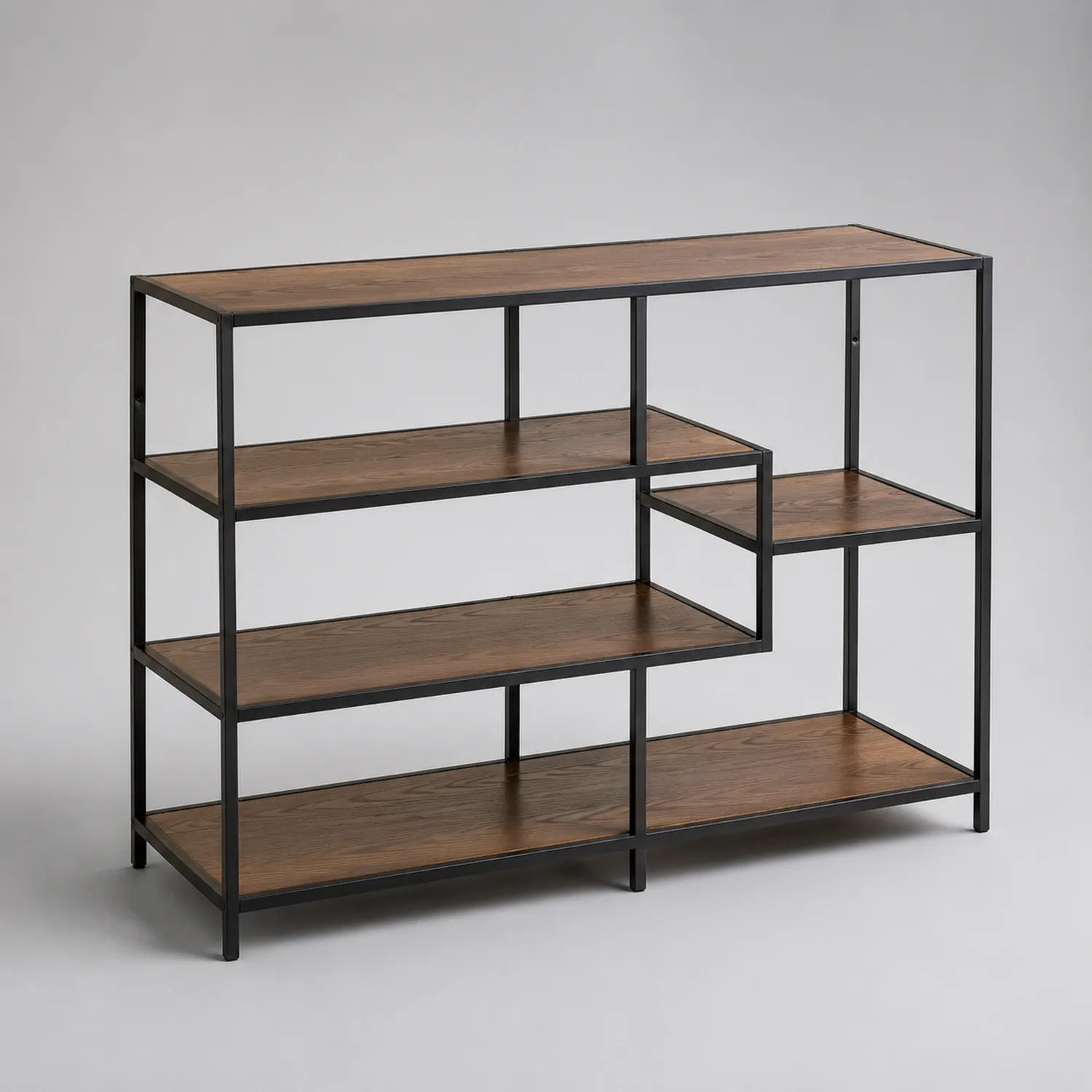 Bücherregal Holz Metall Braun Schwarz 120x30x90 cm