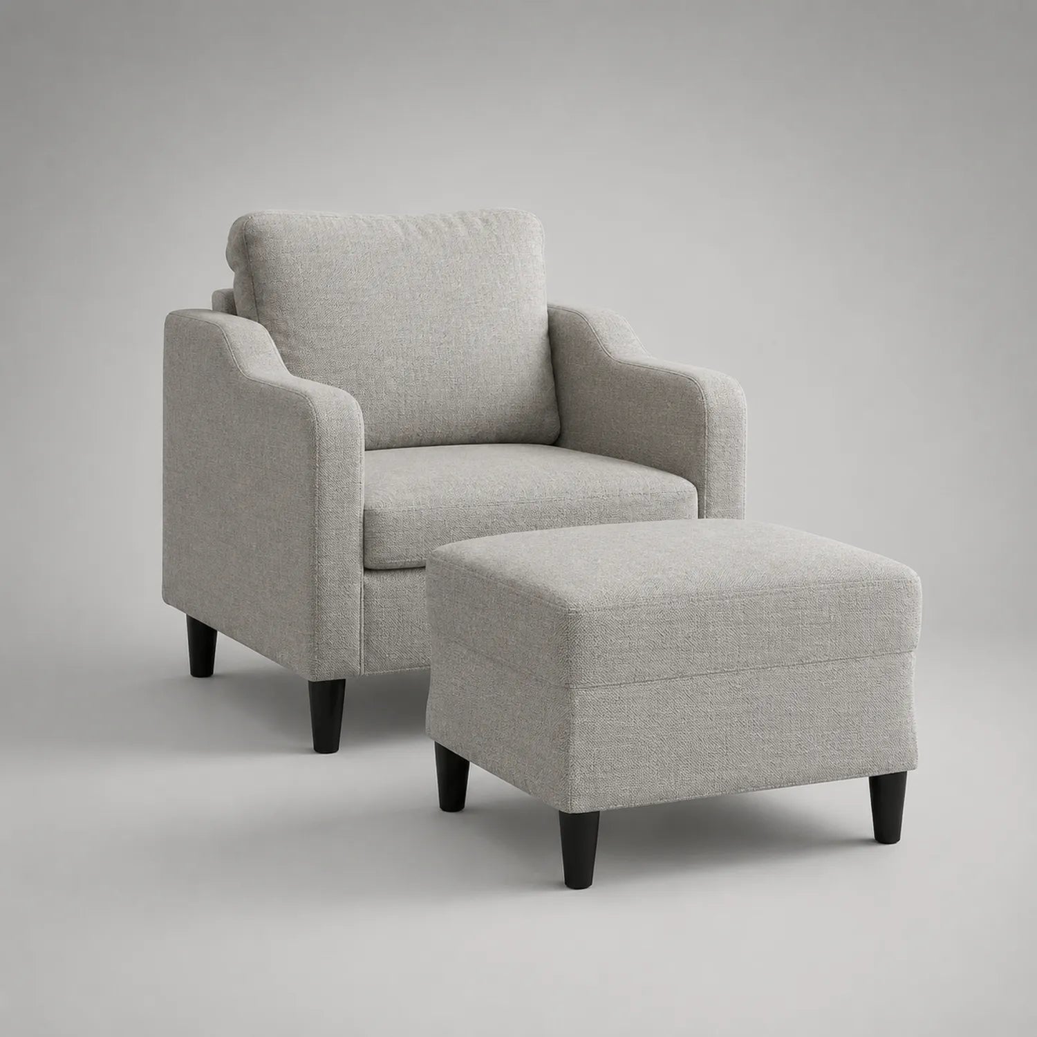 Polstersessel mit Hocker Set Stoff Hellgrau