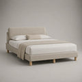 Doppelbett Stoff Beige mit Massivholzfüßen