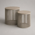 2-teiliges Couchtisch-Set Holz Metall Beige