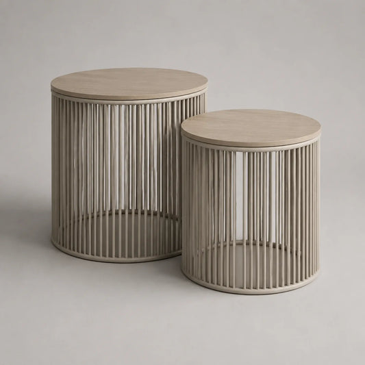 2-teiliges Couchtisch-Set Holz Metall Beige