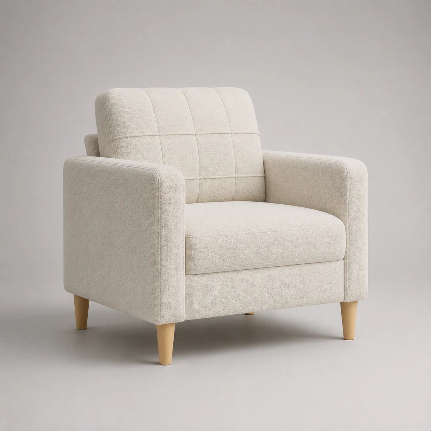Einzelsessel aus Massivholz mit Polyesterbezug in Beige