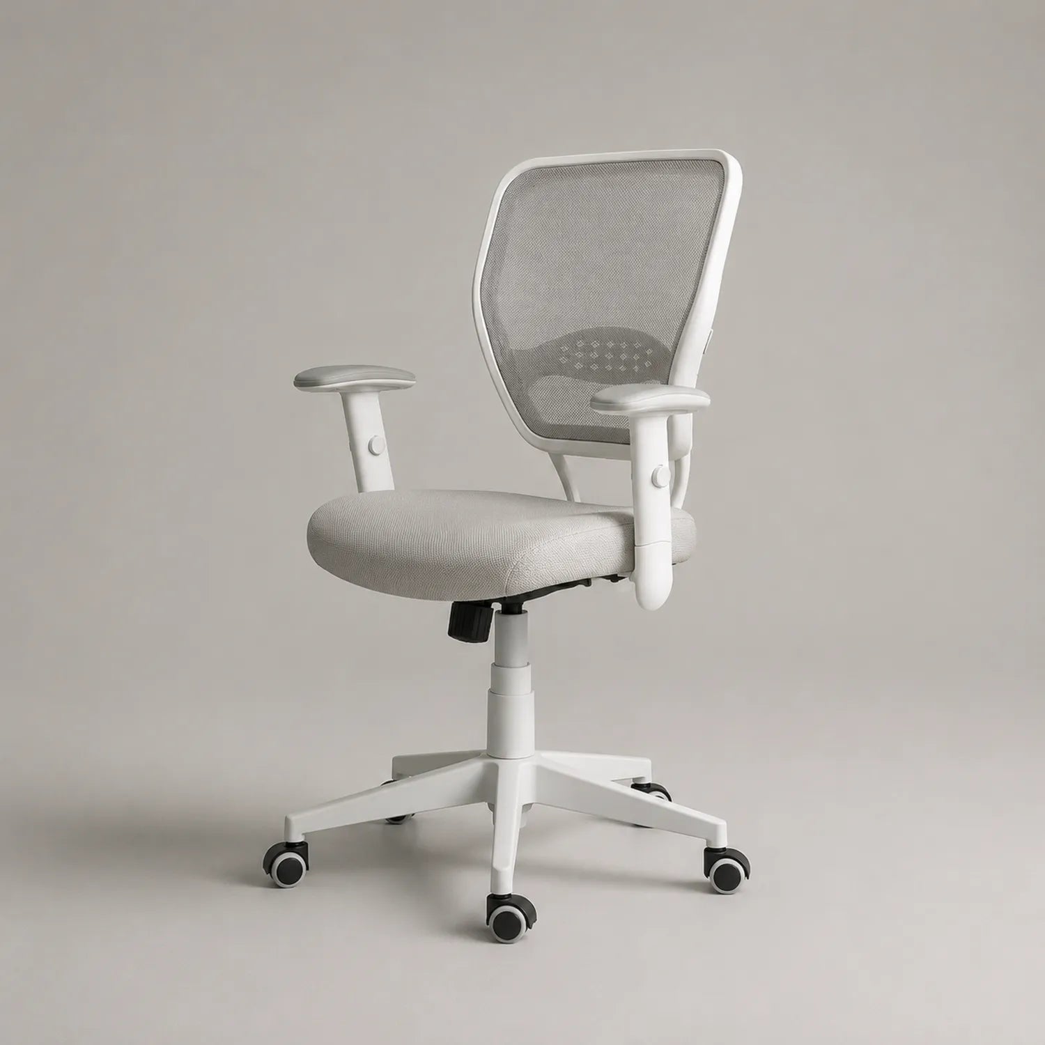 Ergonomischer Bürostuhl mit Netzrückenlehne und verstellbaren Armlehnen, Weiß