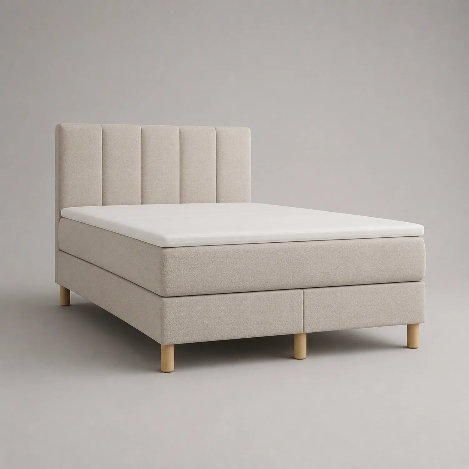 Bett mit Leinenstoff und Holzbeinen 180x200 cm Beige