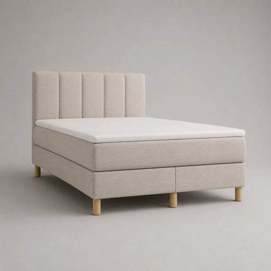 Bett mit Leinenstoff und Holzbeinen 180x200 cm Beige