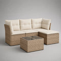 Gartensofa-Set aus Polyrattan mit gehärtetem Glastisch Beige