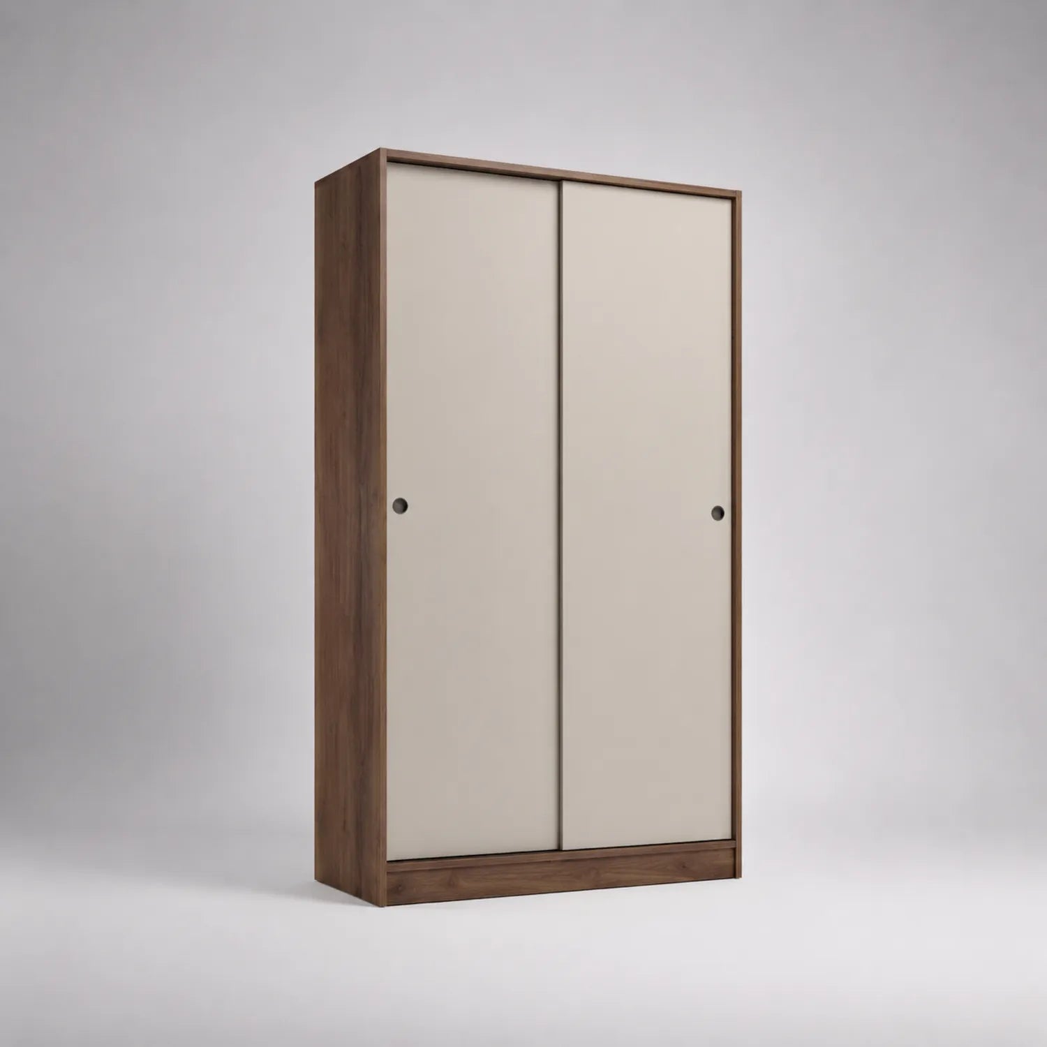 Kleiderschrank mit Schiebetüren 200x60x210 cm Holzfurnier/Stahl Nussbaum/Creme