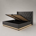 Polsterbett mit Stauraum und LED 160x200 cm Holz und Polyester Grau