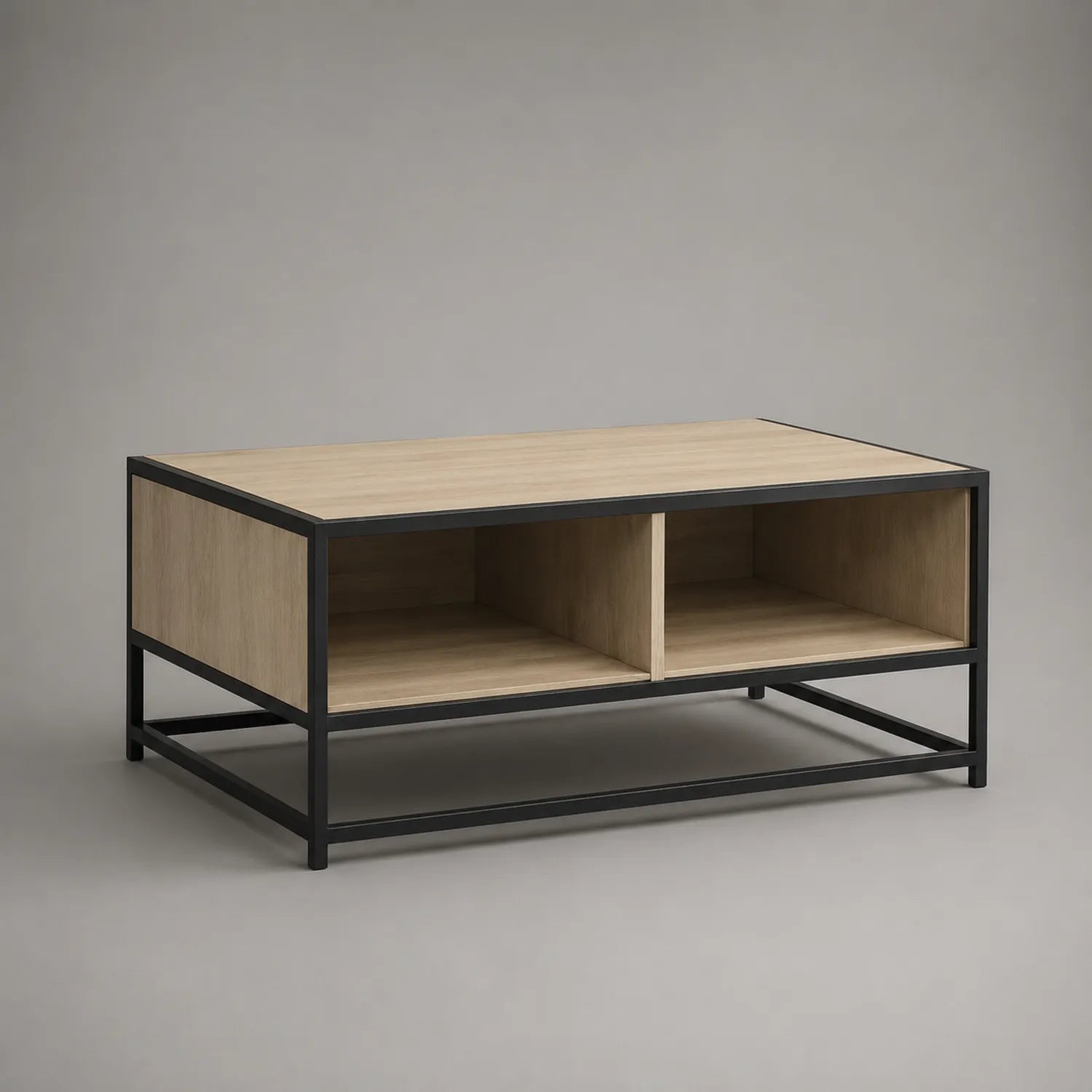 Rechteckiger Couchtisch aus Eichenfurnier und Stahlrahmen 100x50x40cm