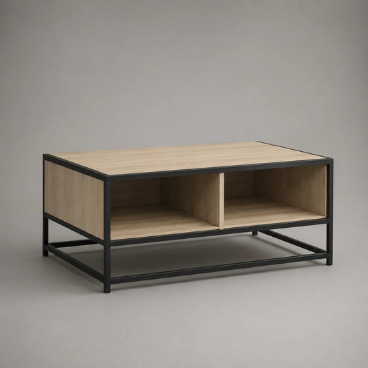 Rechteckiger Couchtisch aus Eichenfurnier und Stahlrahmen 100x50x40cm